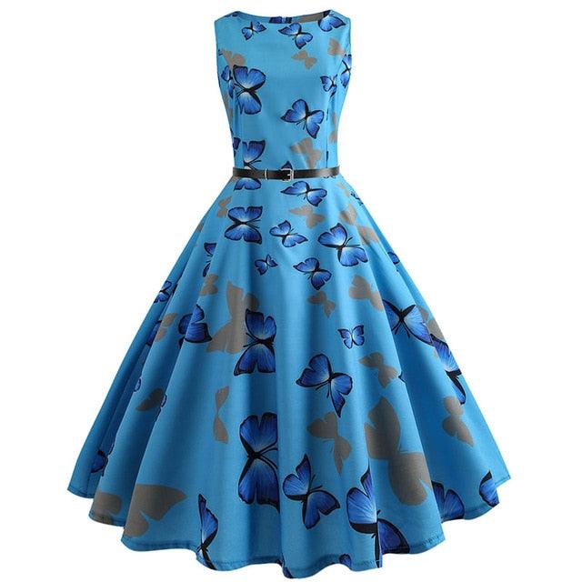Nice Summer Dress - Women Robe Vintage Dress - Butterfly Print Big Swing - Rockabilly Pin Up Party Dresses (BWM)(WS06)(BCD1)(F30)(F35)