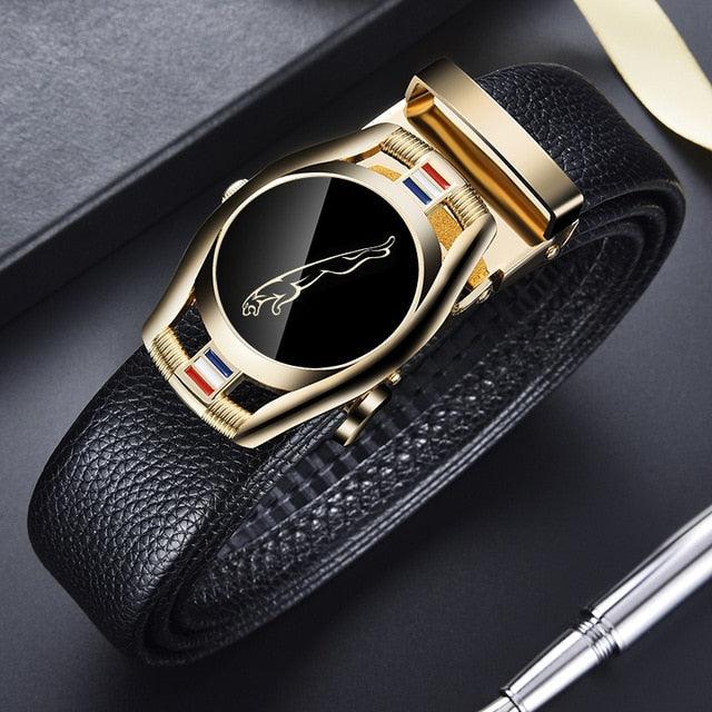 Great Leather Belts - Men's 3.5cm Width Sports Car Fashion Automatic Buckle Genuine Leather Belt (D17)(MA1)