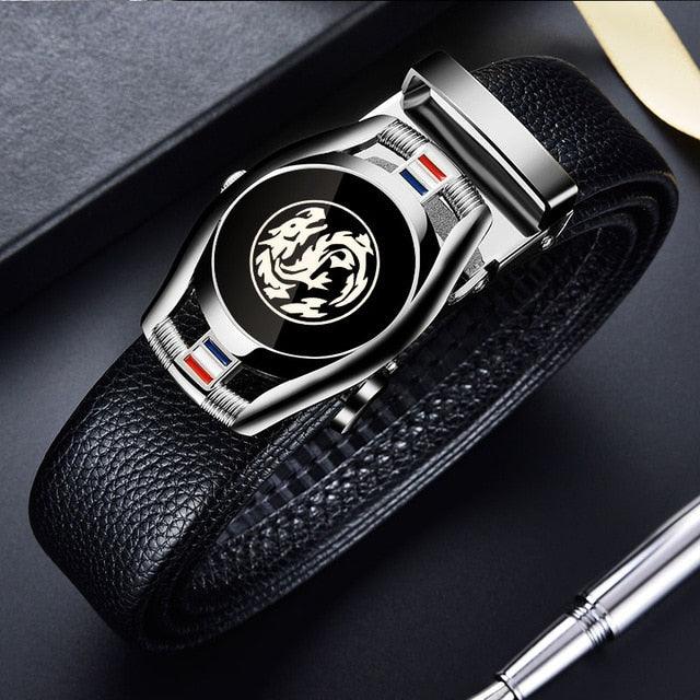 Great Leather Belts - Men's 3.5cm Width Sports Car Fashion Automatic Buckle Genuine Leather Belt (D17)(MA1)
