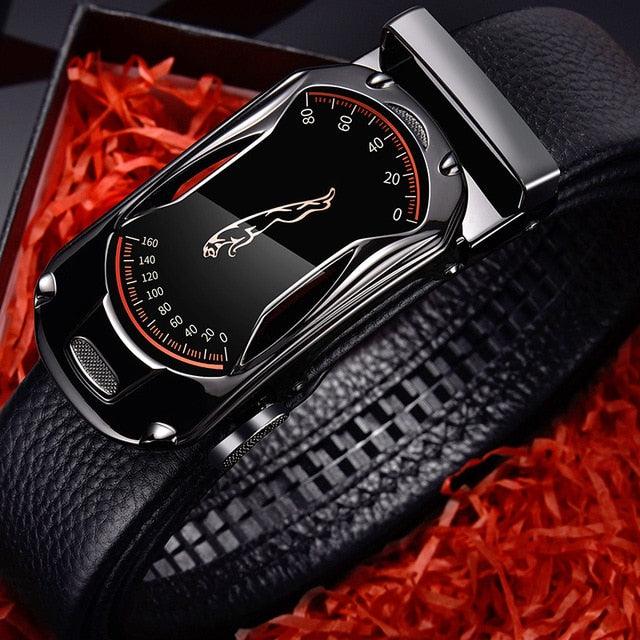 Great Leather Belts - Men's 3.5cm Width Sports Car Fashion Automatic Buckle Genuine Leather Belt (D17)(MA1)