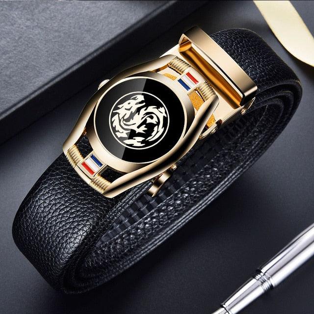 Great Leather Belts - Men's 3.5cm Width Sports Car Fashion Automatic Buckle Genuine Leather Belt (D17)(MA1)