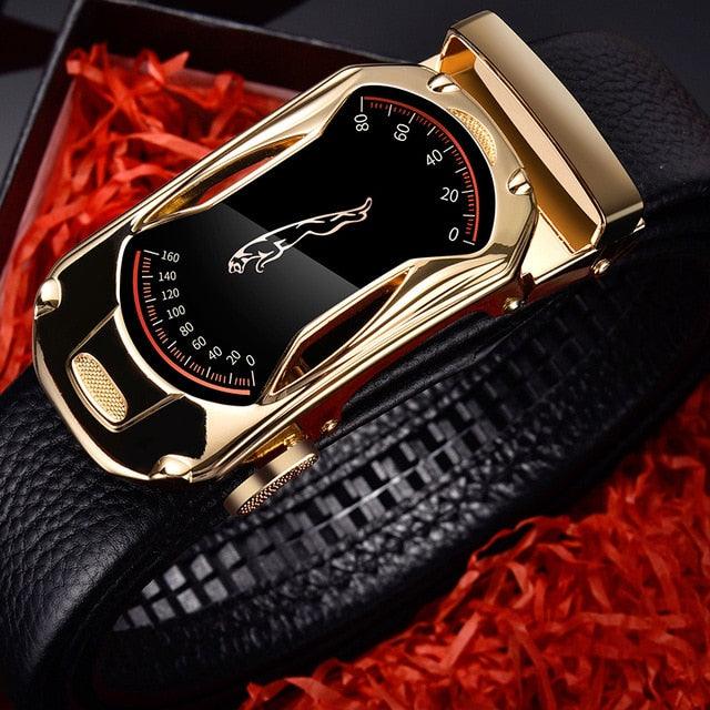 Great Leather Belts - Men's 3.5cm Width Sports Car Fashion Automatic Buckle Genuine Leather Belt (D17)(MA1)