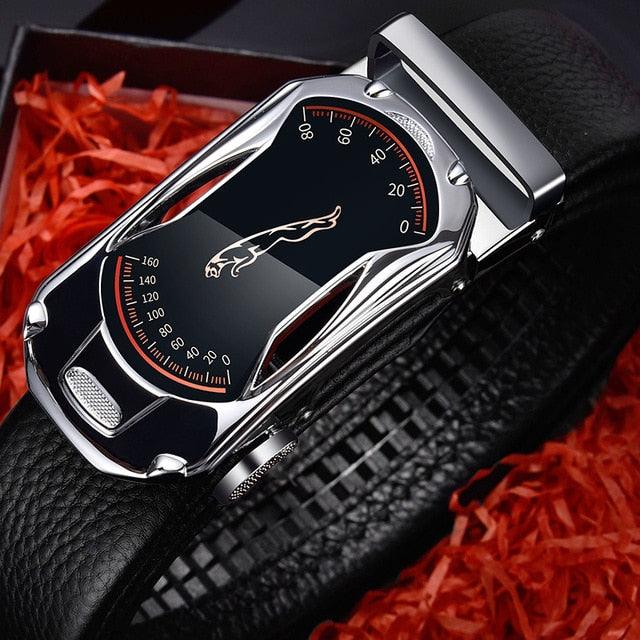 Great Leather Belts - Men's 3.5cm Width Sports Car Fashion Automatic Buckle Genuine Leather Belt (D17)(MA1)
