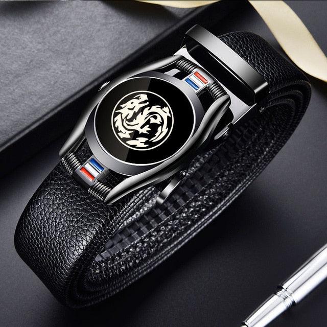 Great Leather Belts - Men's 3.5cm Width Sports Car Fashion Automatic Buckle Genuine Leather Belt (D17)(MA1)