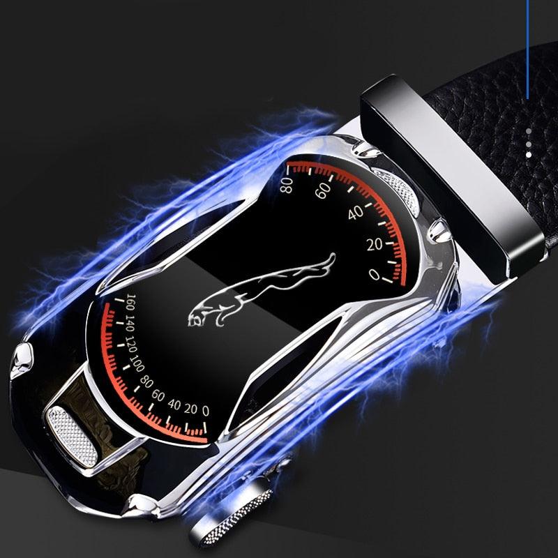 Great Leather Belts - Men's 3.5cm Width Sports Car Fashion Automatic Buckle Genuine Leather Belt (D17)(MA1)
