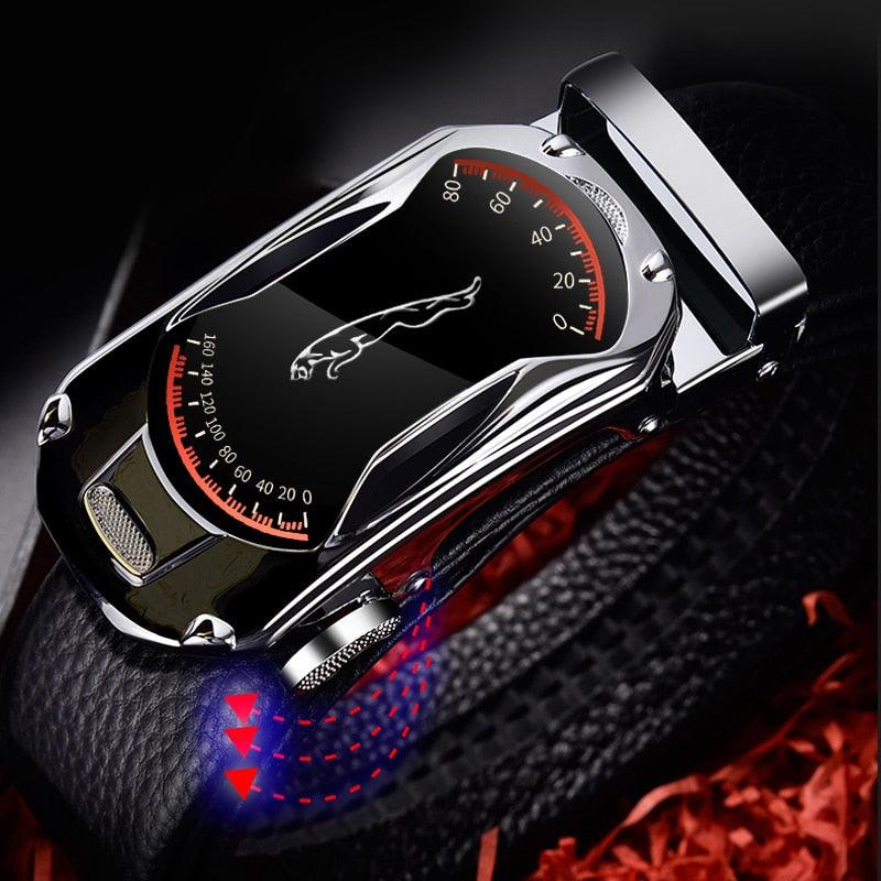 Great Leather Belts - Men's 3.5cm Width Sports Car Fashion Automatic Buckle Genuine Leather Belt (D17)(MA1)