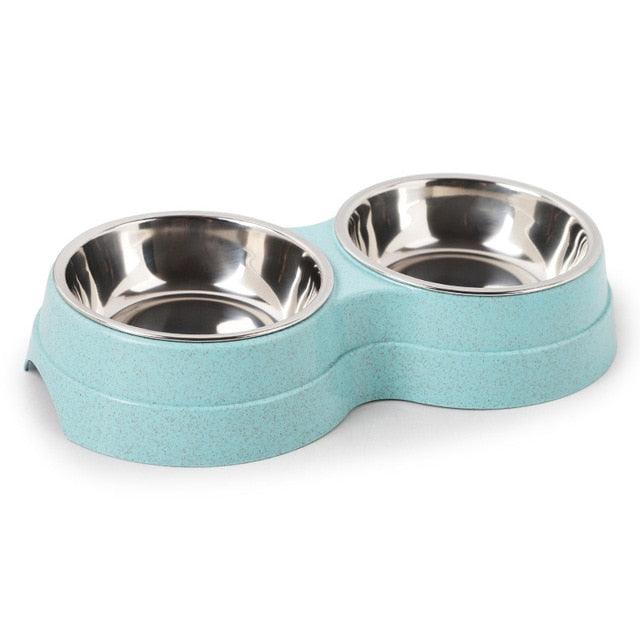 Cool Feeder Drinking Bowls for Dogs Cats Pet Food Bowl Solid Round Two-in-one Plastic Stainless Steel Bowl (2W4)