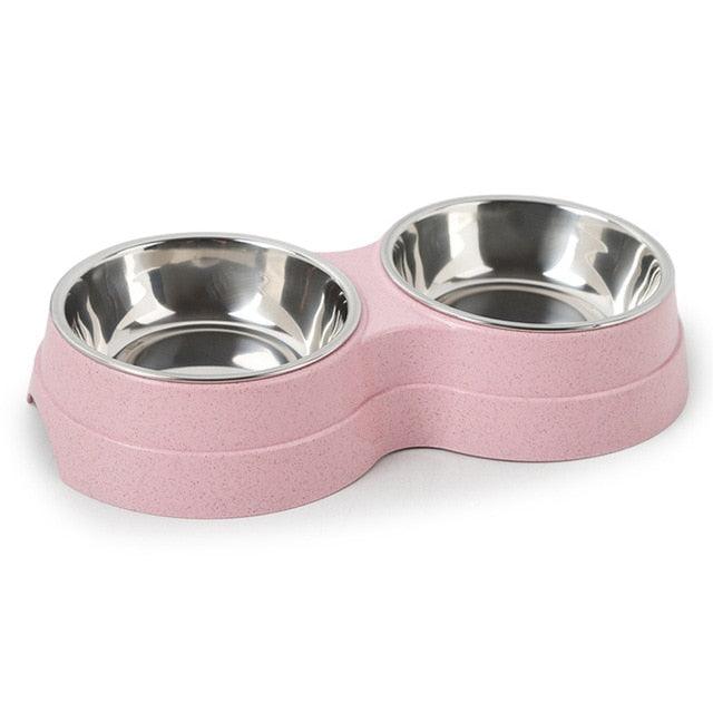 Cool Feeder Drinking Bowls for Dogs Cats Pet Food Bowl Solid Round Two-in-one Plastic Stainless Steel Bowl (2W4)