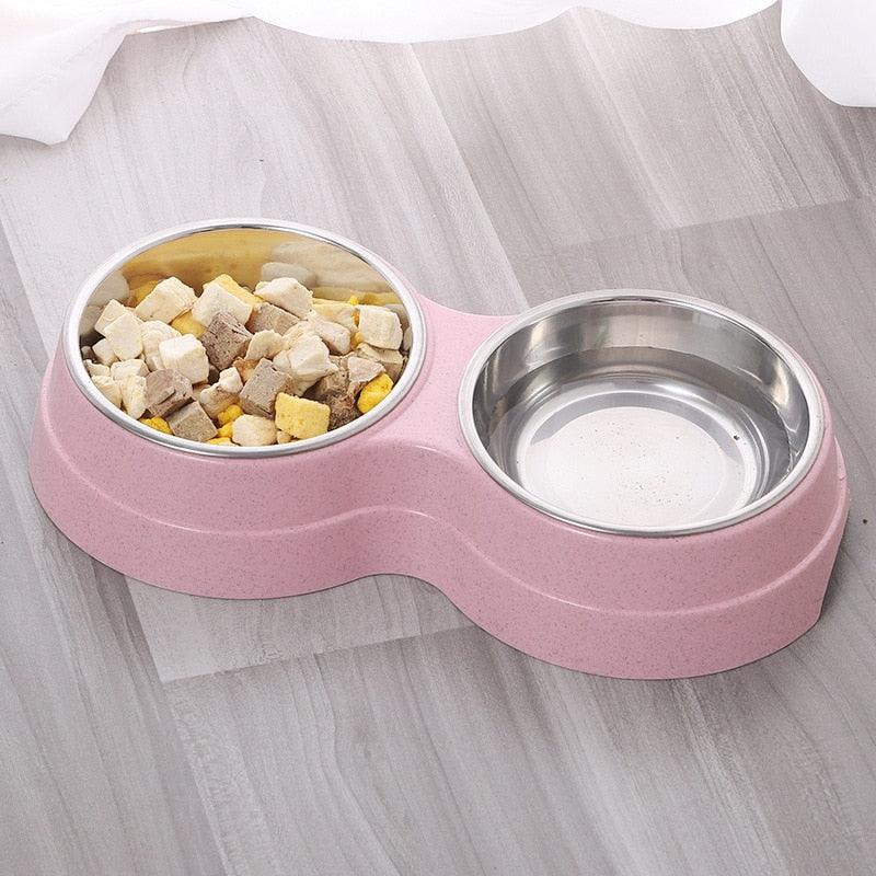 Cool Feeder Drinking Bowls for Dogs Cats Pet Food Bowl Solid Round Two-in-one Plastic Stainless Steel Bowl (2W4)