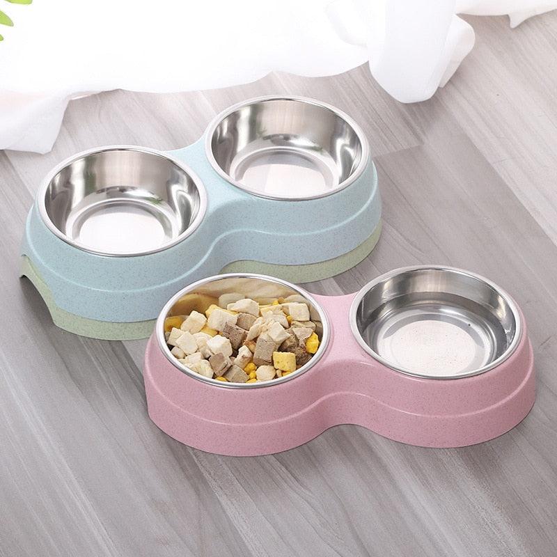 Cool Feeder Drinking Bowls for Dogs Cats Pet Food Bowl Solid Round Two-in-one Plastic Stainless Steel Bowl (2W4)
