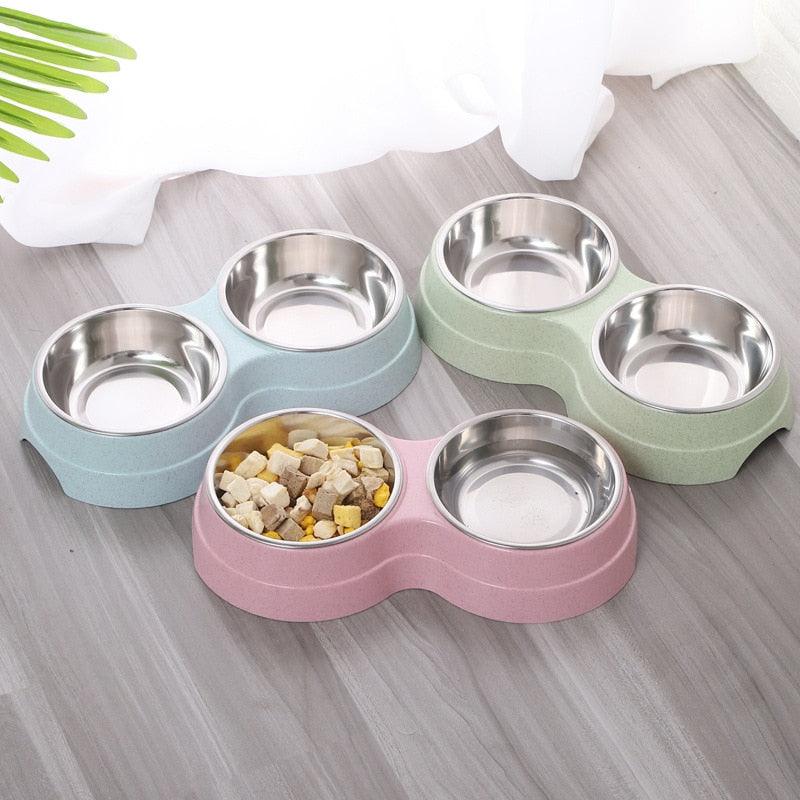 Cool Feeder Drinking Bowls for Dogs Cats Pet Food Bowl Solid Round Two-in-one Plastic Stainless Steel Bowl (2W4)