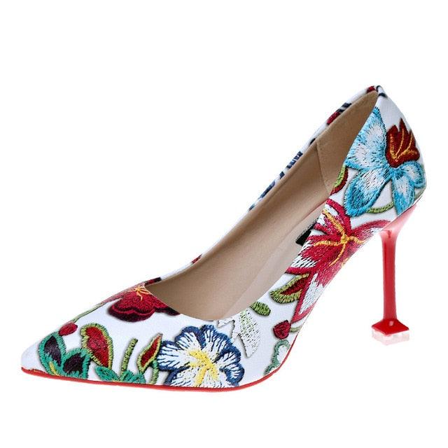 Gorgeous Pointed High Heels Fine Shoes - Floral Pattern Decorative Shoes - Fashion Women's Shoes (D37)(SH1)(WO2)(CD)