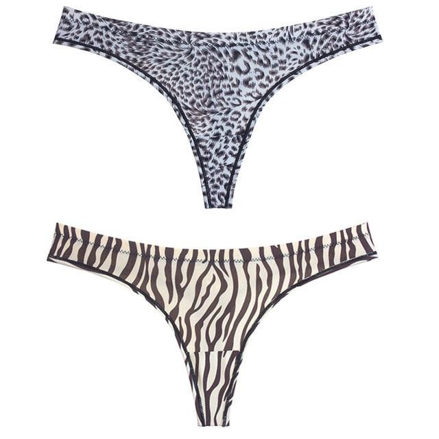 Trending 2pcs Sexy Leopard Ice Silk Lingerie - Low Waist Panties Thong - Seamless Breathable Underwear (TSP4)(F28)