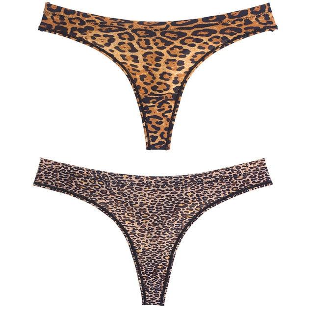 Trending 2pcs Sexy Leopard Ice Silk Lingerie - Low Waist Panties Thong - Seamless Breathable Underwear (TSP4)(F28)