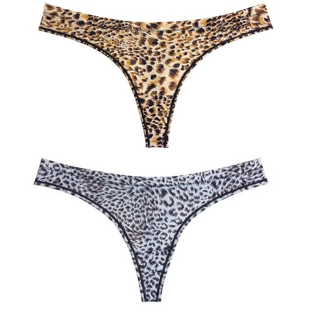Trending 2pcs Sexy Leopard Ice Silk Lingerie - Low Waist Panties Thong - Seamless Breathable Underwear (TSP4)(F28)