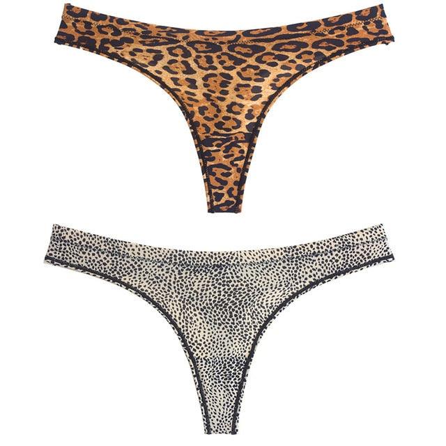 Trending 2pcs Sexy Leopard Ice Silk Lingerie - Low Waist Panties Thong - Seamless Breathable Underwear (TSP4)(F28)