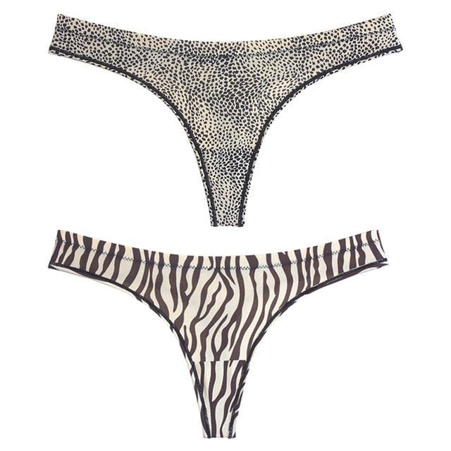 Trending 2pcs Sexy Leopard Ice Silk Lingerie - Low Waist Panties Thong - Seamless Breathable Underwear (TSP4)(F28)