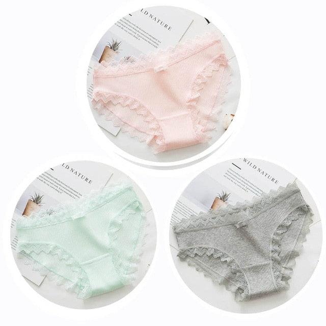 Cute 3pcs Sexy Women's Lace Panties - Women's Cotton Underwear - Seamless Briefs Soft Comfort Lingerie (TSP4)(F28)