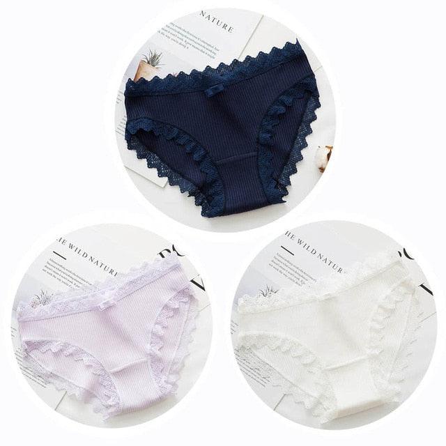 Cute 3pcs Sexy Women's Lace Panties - Women's Cotton Underwear - Seamless Briefs Soft Comfort Lingerie (TSP4)(F28)
