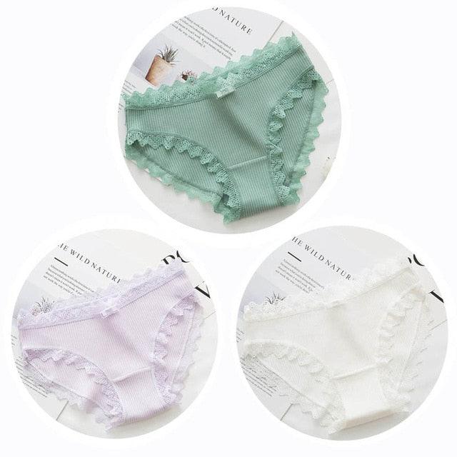 Cute 3pcs Sexy Women's Lace Panties - Women's Cotton Underwear - Seamless Briefs Soft Comfort Lingerie (TSP4)(F28)