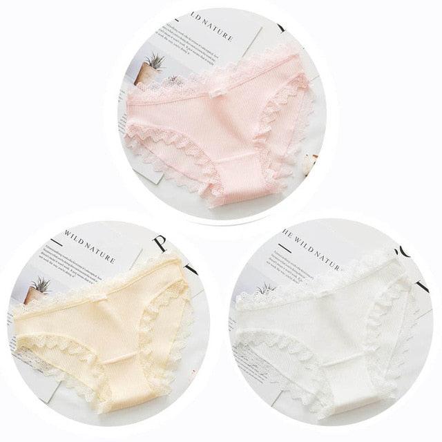 Cute 3pcs Sexy Women's Lace Panties - Women's Cotton Underwear - Seamless Briefs Soft Comfort Lingerie (TSP4)(F28)