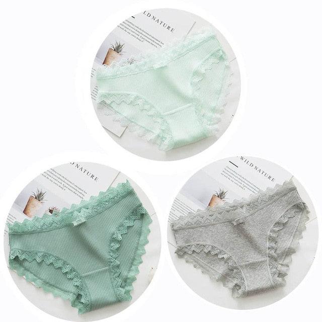 Cute 3pcs Sexy Women's Lace Panties - Women's Cotton Underwear - Seamless Briefs Soft Comfort Lingerie (TSP4)(F28)
