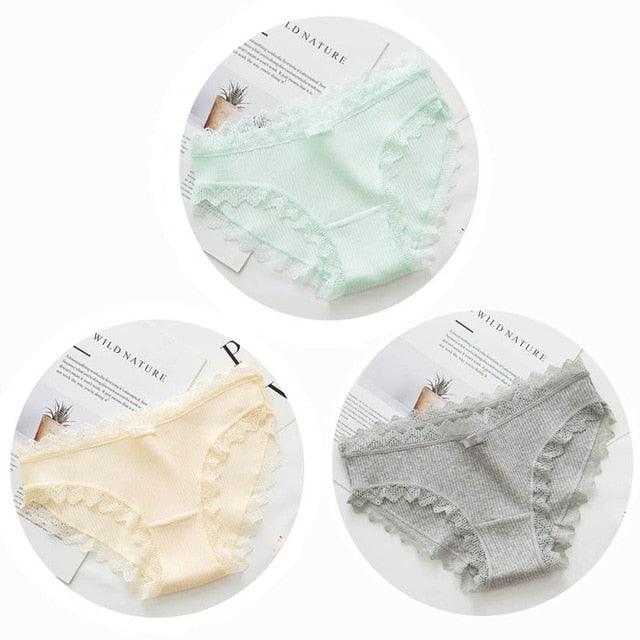 Cute 3pcs Sexy Women's Lace Panties - Women's Cotton Underwear - Seamless Briefs Soft Comfort Lingerie (TSP4)(F28)