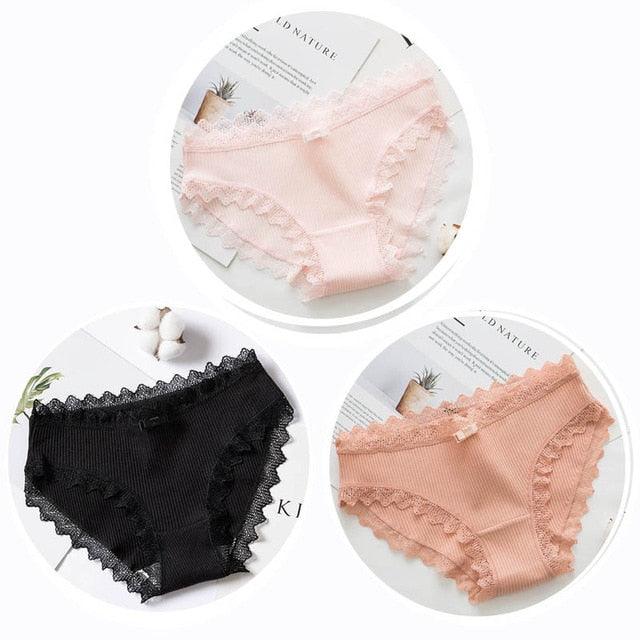 Cute 3pcs Sexy Women's Lace Panties - Women's Cotton Underwear - Seamless Briefs Soft Comfort Lingerie (TSP4)(F28)
