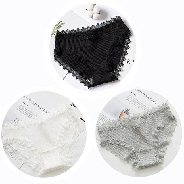 Cute 3pcs Sexy Women's Lace Panties - Women's Cotton Underwear - Seamless Briefs Soft Comfort Lingerie (TSP4)(F28)