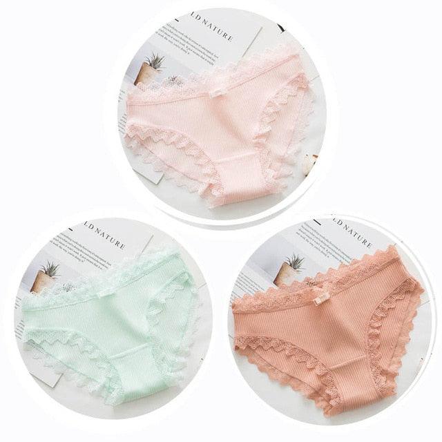 Cute 3pcs Sexy Women's Lace Panties - Women's Cotton Underwear - Seamless Briefs Soft Comfort Lingerie (TSP4)(F28)