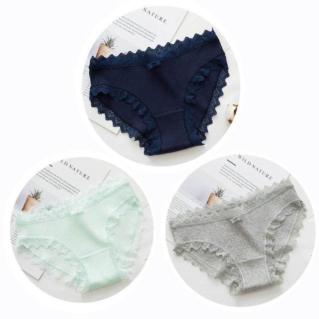 Cute 3pcs Sexy Women's Lace Panties - Women's Cotton Underwear - Seamless Briefs Soft Comfort Lingerie (TSP4)(F28)