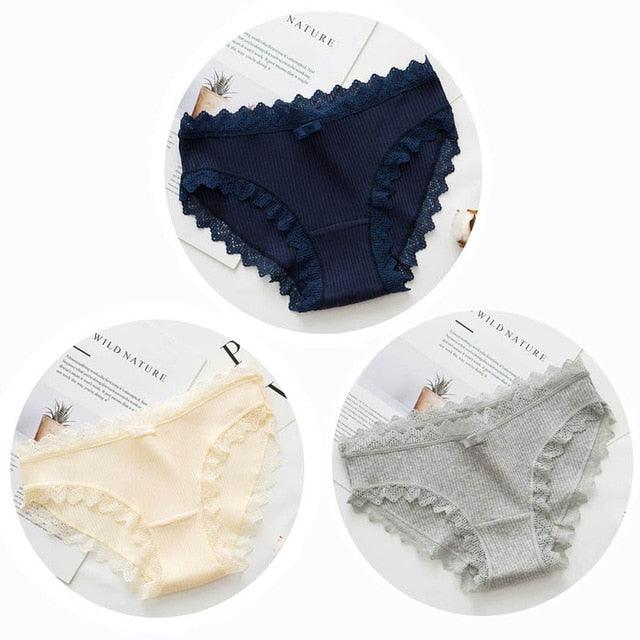 Cute 3pcs Sexy Women's Lace Panties - Women's Cotton Underwear - Seamless Briefs Soft Comfort Lingerie (TSP4)(F28)