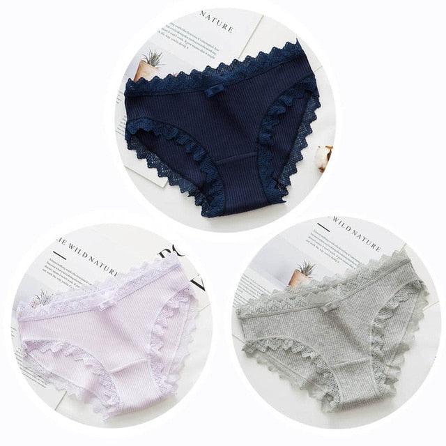 Cute 3pcs Sexy Women's Lace Panties - Women's Cotton Underwear - Seamless Briefs Soft Comfort Lingerie (TSP4)(F28)