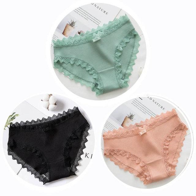 Cute 3pcs Sexy Women's Lace Panties - Women's Cotton Underwear - Seamless Briefs Soft Comfort Lingerie (TSP4)(F28)