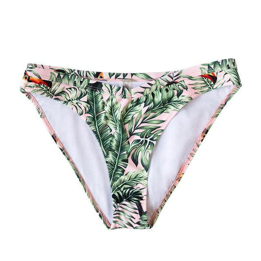 Cute Leafy Pink High Cut Mid Waist Bikini Bottom - Women Sexy Single Panties Briefs (TSP4)(TB8D)(TSP1)(F28)