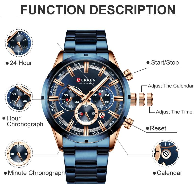 Great Blue Wristwatch - Men's Watches - Luxury Leather Sport Quartz Watch (2MA1)(F84)