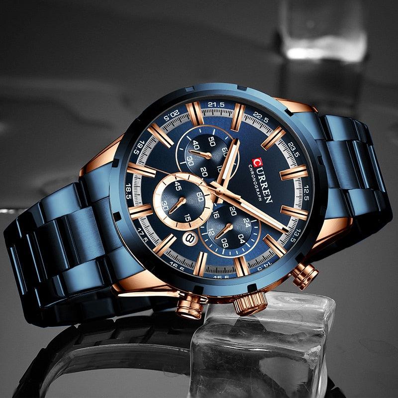 Great Blue Wristwatch - Men's Watches - Luxury Leather Sport Quartz Watch (2MA1)(F84)