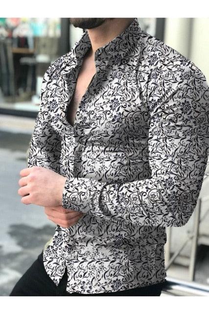 Great Men Shirt - Long Sleeve Top Floral Male Casual Shirts - Summer Autumn Shirts (2U8)(2U11)