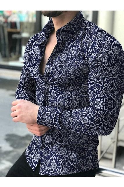 Great Men Shirt - Long Sleeve Top Floral Male Casual Shirts - Summer Autumn Shirts (2U8)(2U11)