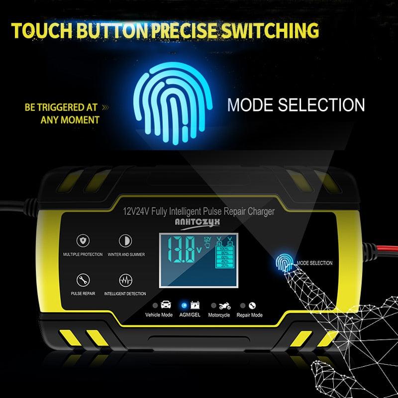 Car Battery Charger 12/24V 8A - Touch Screen, Pulse Repair LCD Battery Charger For Car, Motorcycle (D89)(7WH1)