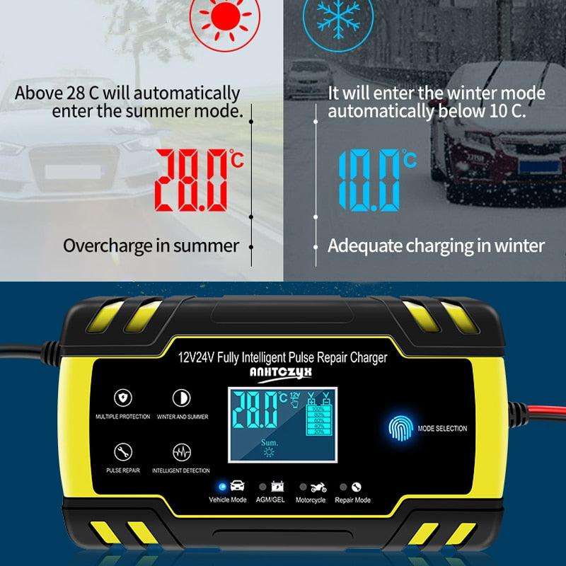 Car Battery Charger 12/24V 8A - Touch Screen, Pulse Repair LCD Battery Charger For Car, Motorcycle (D89)(7WH1)
