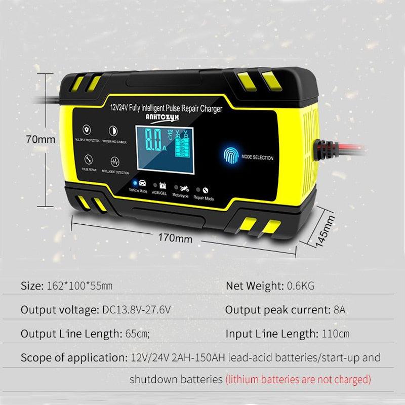 Car Battery Charger 12/24V 8A - Touch Screen, Pulse Repair LCD Battery Charger For Car, Motorcycle (D89)(7WH1)