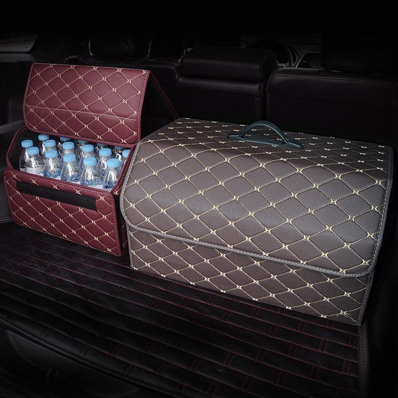 Car Organizer Trunk Storage Bag - PU Leather Trunk Stowing Tidying Universal Auto Organizers Box (3LT1)(F89)
