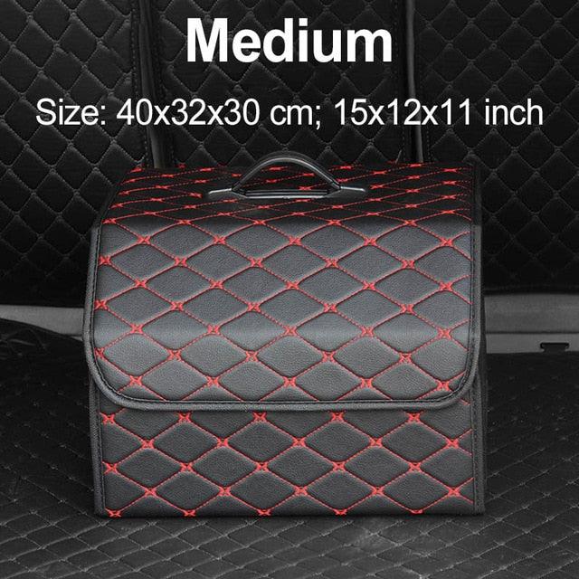 Car Organizer Trunk Storage Bag - PU Leather Trunk Stowing Tidying Universal Auto Organizers Box (3LT1)(F89)