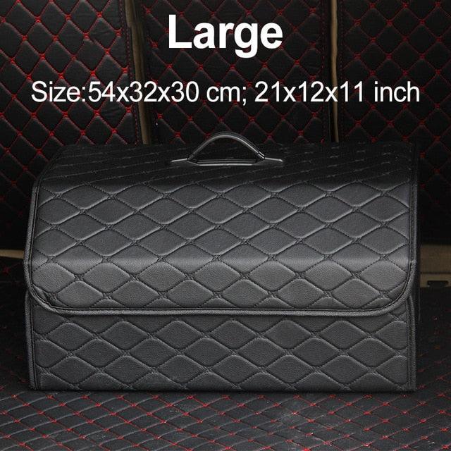 Car Organizer Trunk Storage Bag - PU Leather Trunk Stowing Tidying Universal Auto Organizers Box (3LT1)(F89)