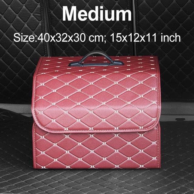 Car Organizer Trunk Storage Bag - PU Leather Trunk Stowing Tidying Universal Auto Organizers Box (3LT1)(F89)