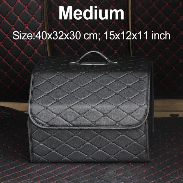 Car Organizer Trunk Storage Bag - PU Leather Trunk Stowing Tidying Universal Auto Organizers Box (3LT1)(F89)