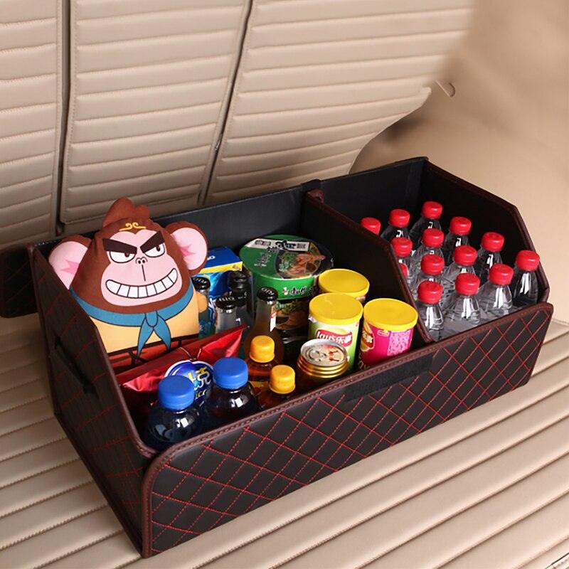 Car Organizer Trunk Storage Bag - PU Leather Trunk Stowing Tidying Universal Auto Organizers Box (3LT1)(F89)