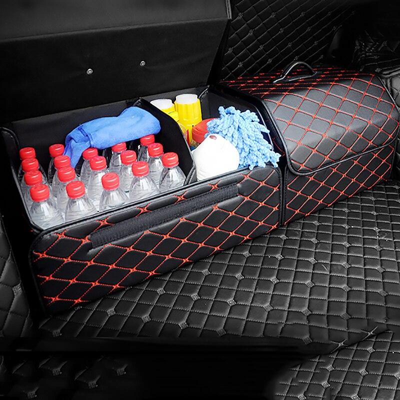 Car Organizer Trunk Storage Bag - PU Leather Trunk Stowing Tidying Universal Auto Organizers Box (3LT1)(F89)