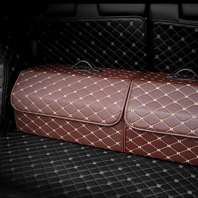 Car Organizer Trunk Storage Bag - PU Leather Trunk Stowing Tidying Universal Auto Organizers Box (3LT1)(F89)